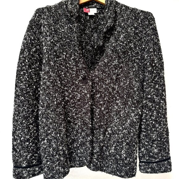 JM Collection Gray Cardigan Heavy Tweed Size Large Cotton EUC Cozy Grandpa - Picture 1 of 12